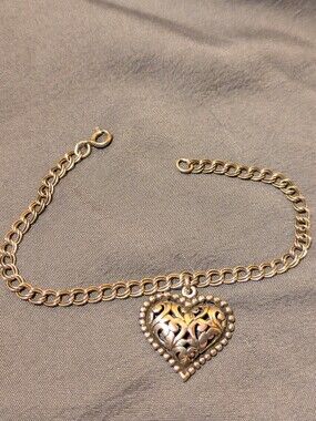 Sterling Silver Charm Bracelet With Heart Charm 1990s
